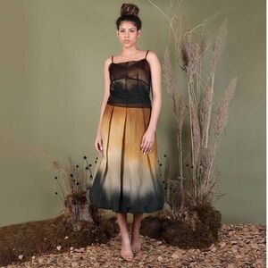 NWT Blank London Crystal Skirt Earthtone Ombre Midi Bubble Hem Small $200